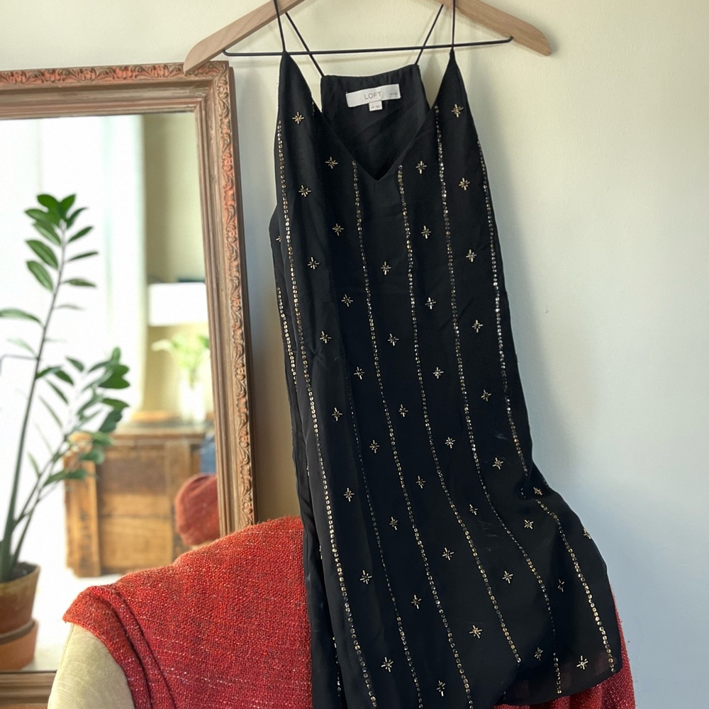 NYE Petite Sequin Strappy Dress | LOFT | Medium Petite